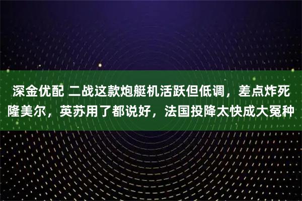 深金优配 二战这款炮艇机活跃但低调，差点炸死隆美尔，英苏用了都说好，法国投降太快成大冤种